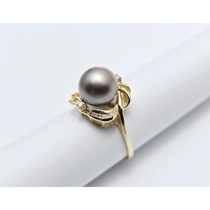 14K Yellow Gold Tahitian Pearl & Diamond Ring
