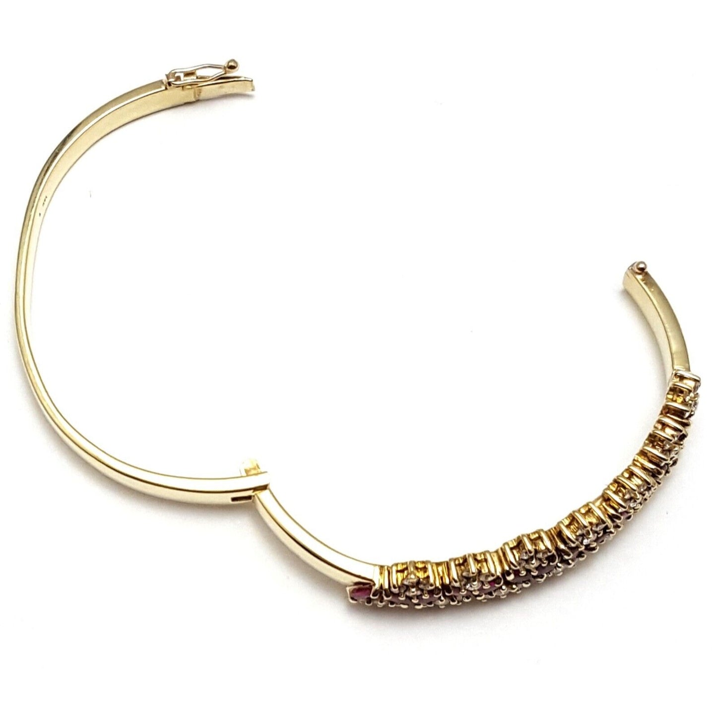 14K Solid Yellow Gold Designer Ruby & Diamond Bangle Bracelet