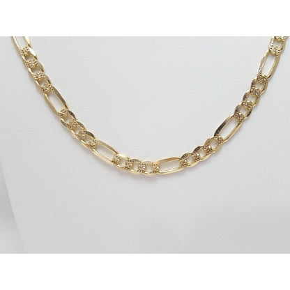 14K Yellow Gold Diamond Cut Figaro Link Chain Necklace