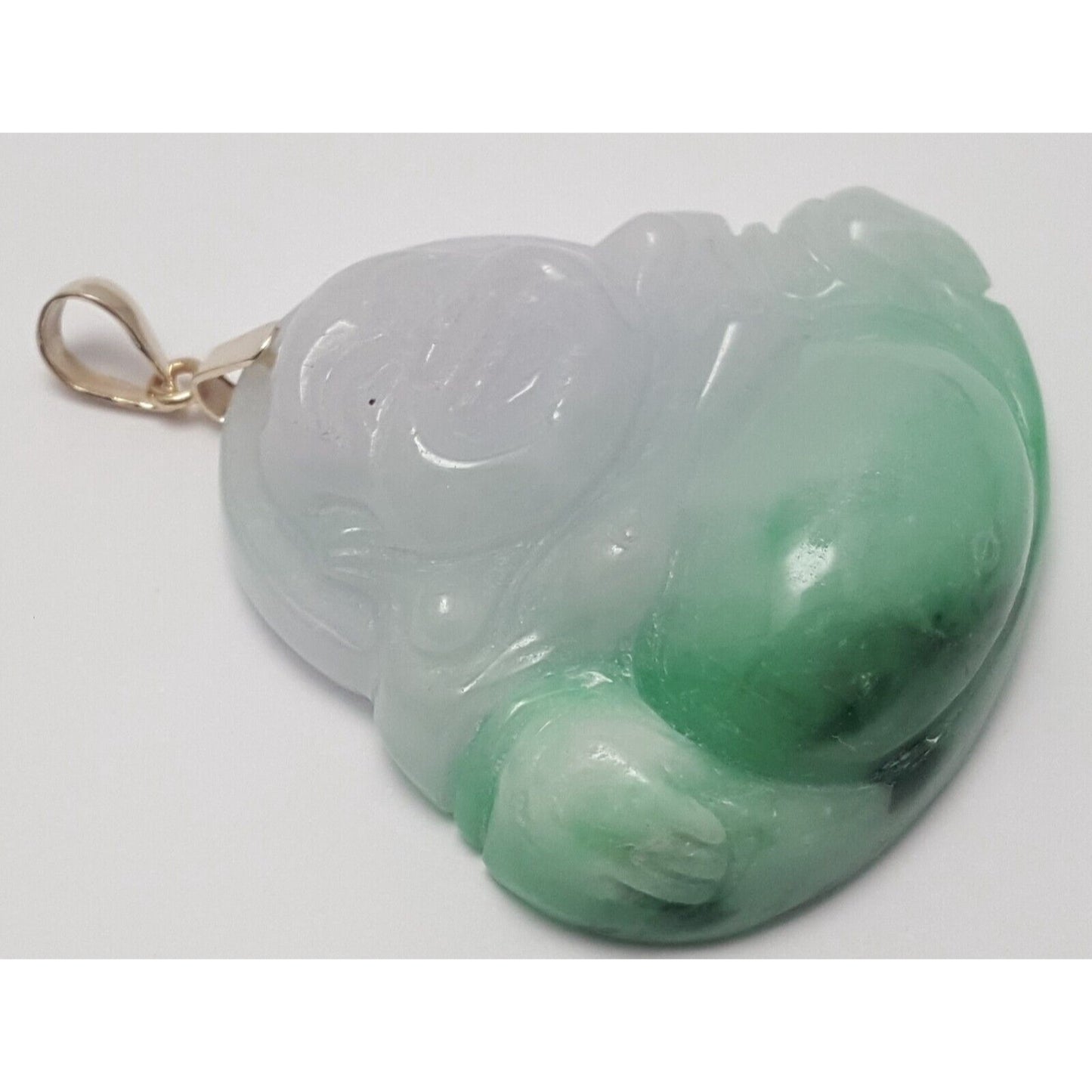 18K Yellow Gold Religious Large Sized Jade Buddha Charm Pendant