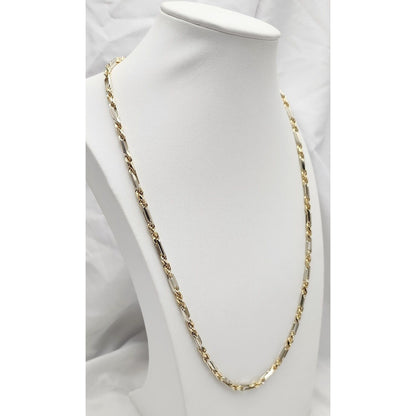 14K Solid Two Tone Gold Diamond Cut Milano Rope Chain Necklace