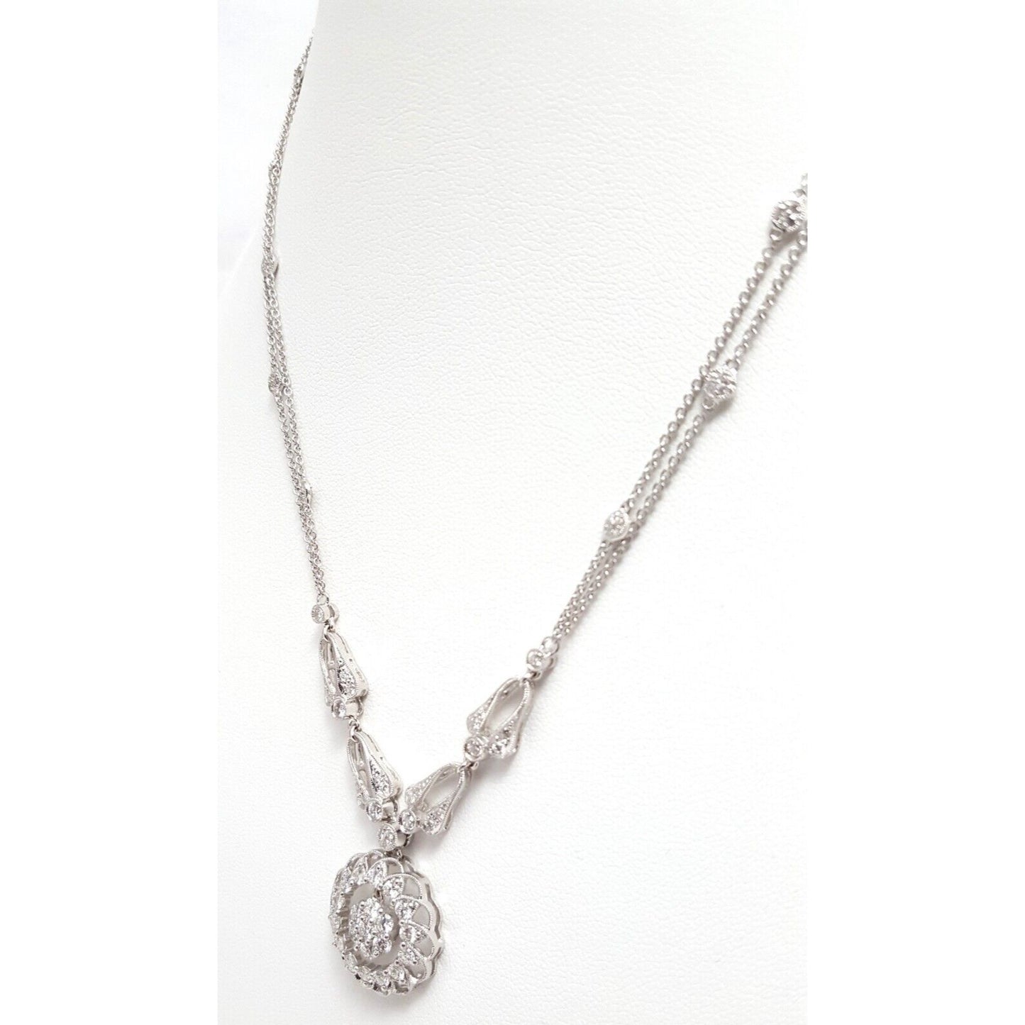 18K White Gold Round Diamond Cable Link Chain Necklace