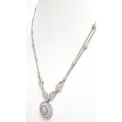 18K White Gold Round Diamond Cable Link Chain Necklace