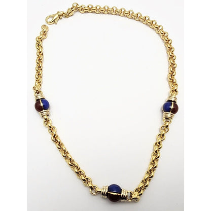 18K Yellow Gold Bead Ball Choker Cable Link Chain Necklace