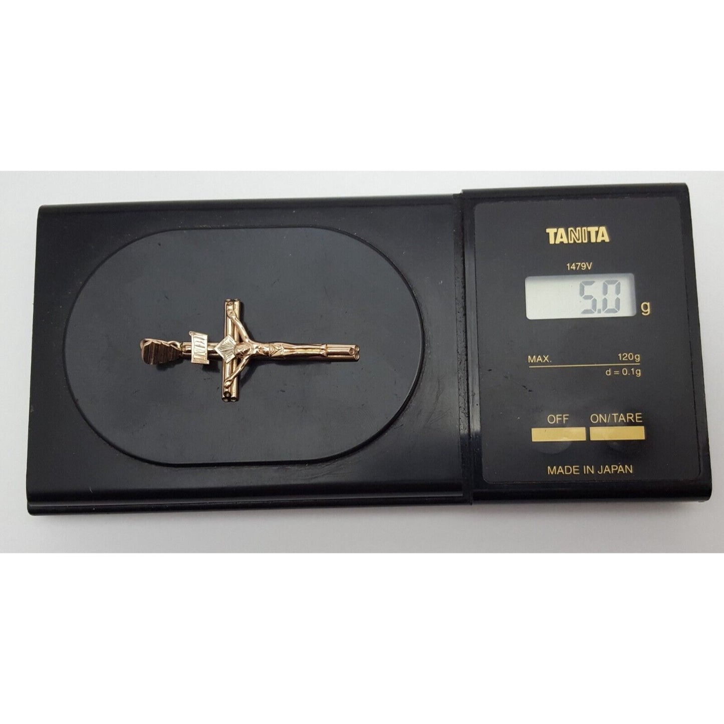 14K Solid Two Tone Gold Jesus Cross Charm Pendant