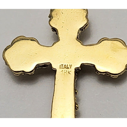 18K Solid Yellow Gold Religious Sapphire Cross Charm Pendant