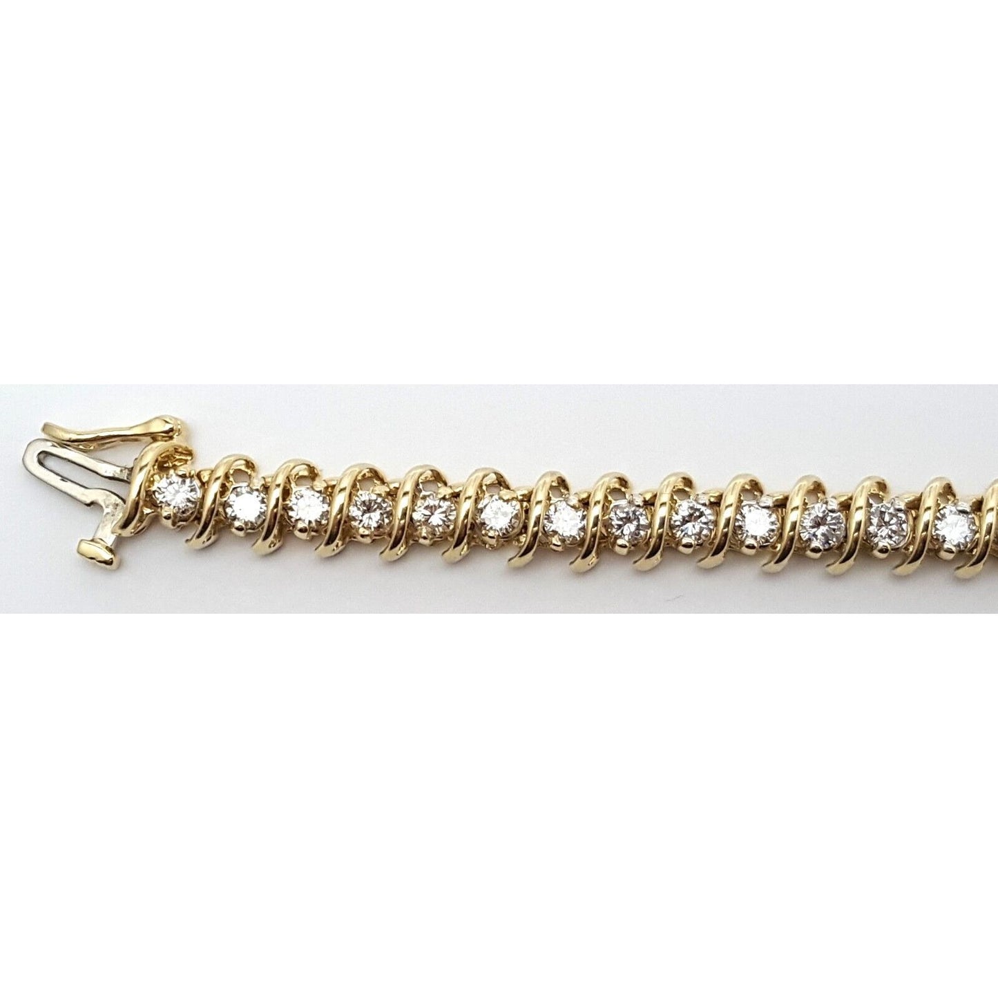 14K Solid Yellow Gold Diamond Tennis Link Bracelet