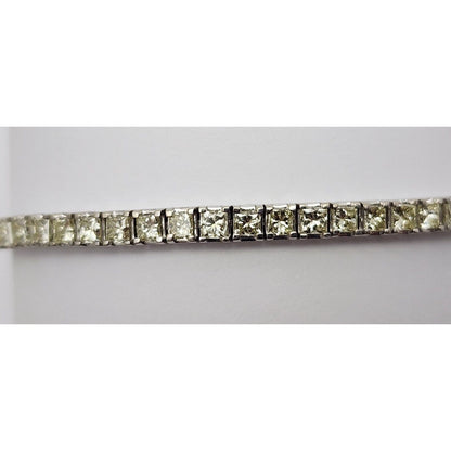 14K Solid White Gold Designer Princess Cut Diamond Tennis Link Bracelet