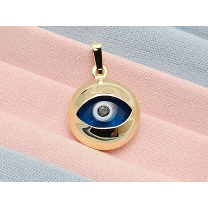 14K Yellow Gold Blue Evil Eye Polished Charm Pendant