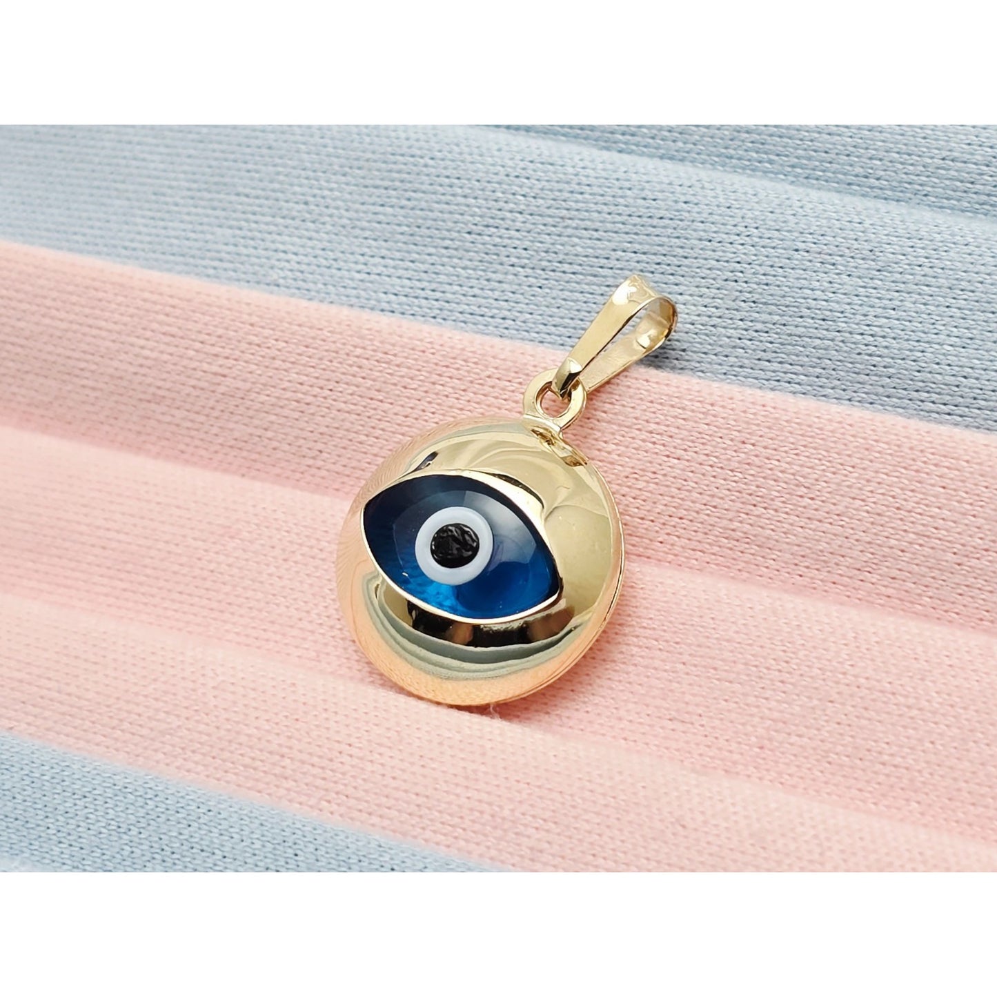 14K Yellow Gold Blue Evil Eye Polished Charm Pendant