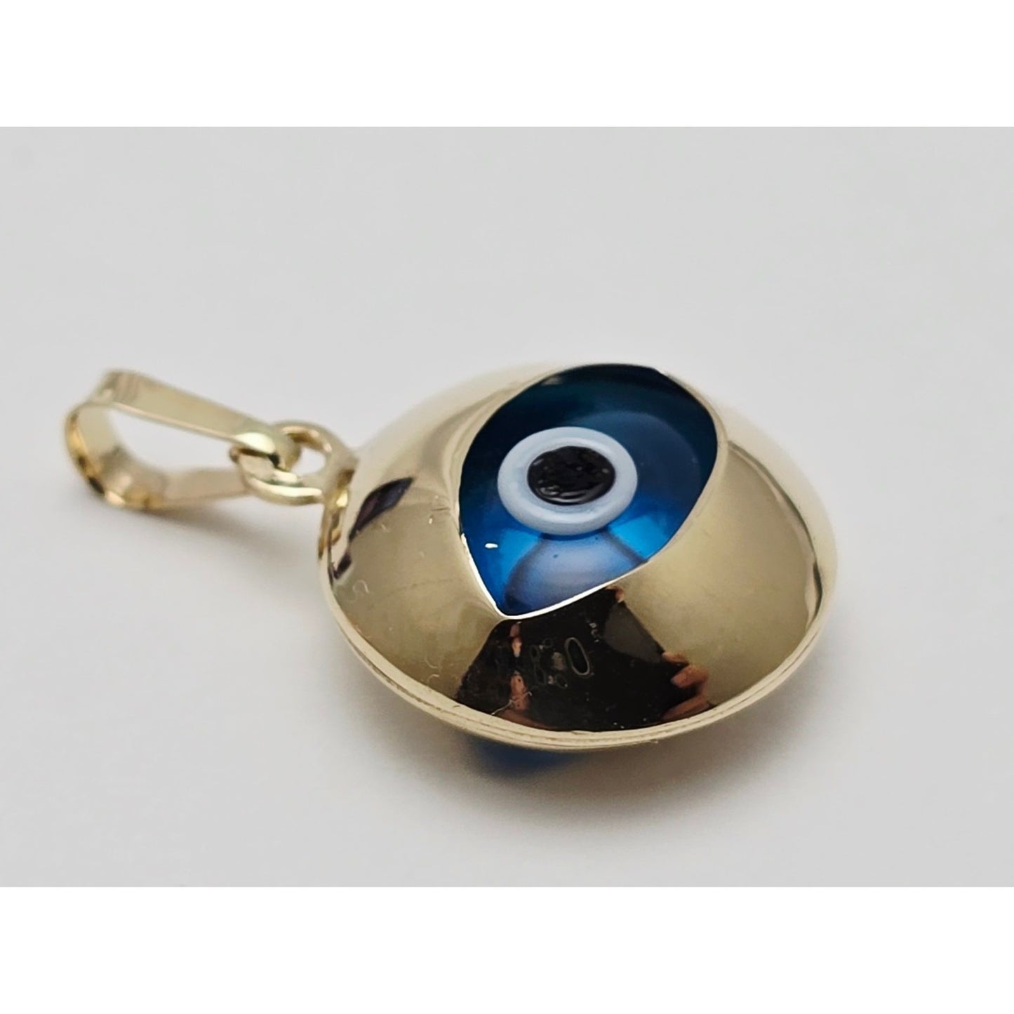 14K Yellow Gold Blue Evil Eye Polished Charm Pendant