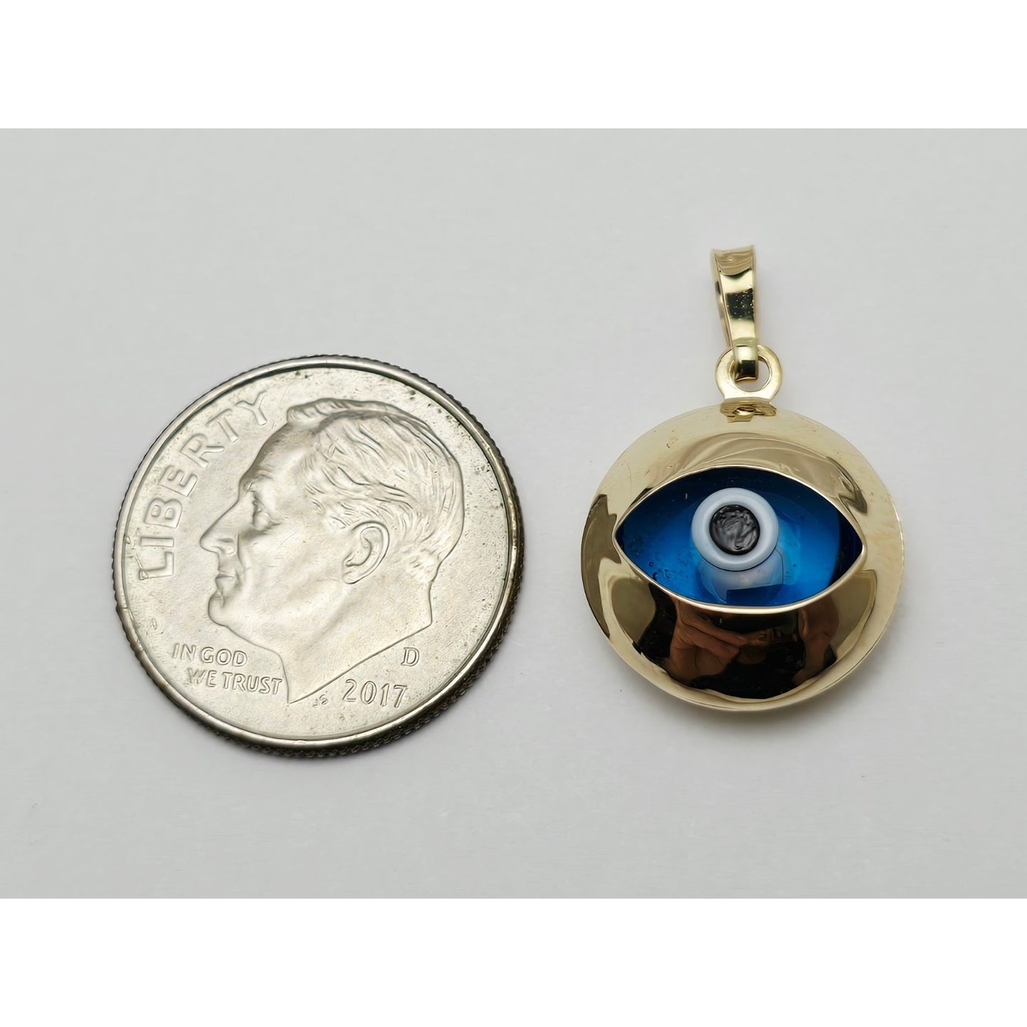 14K Yellow Gold Blue Evil Eye Polished Charm Pendant