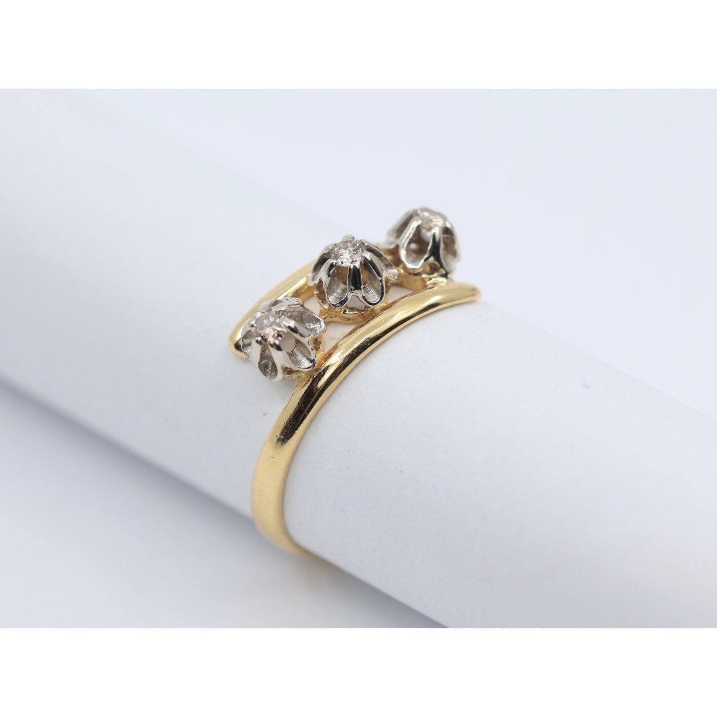 18K Two Tone Gold 3 Stone Diamond Ring