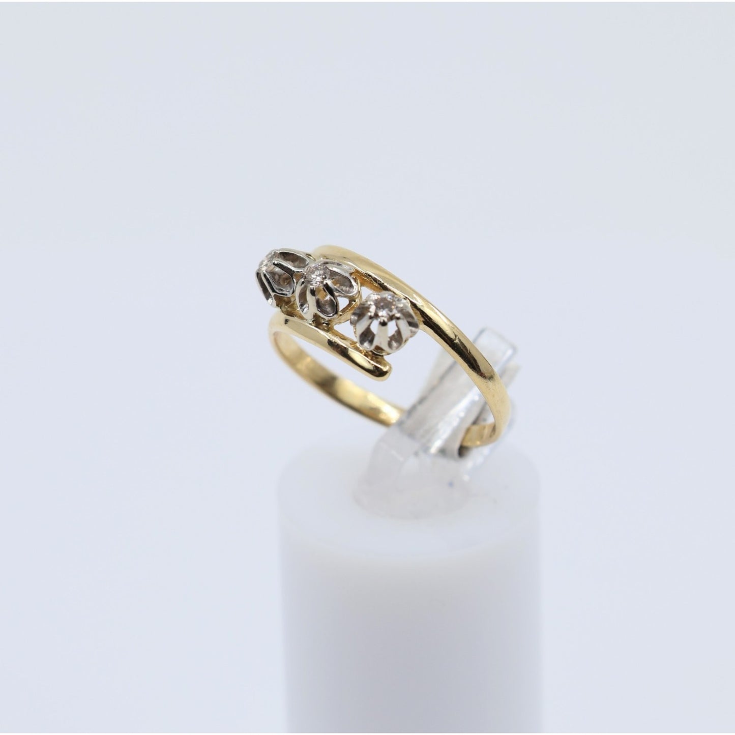 18K Two Tone Gold 3 Stone Diamond Ring