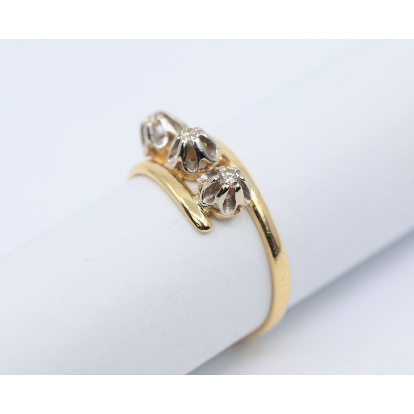 18K Two Tone Gold 3 Stone Diamond Ring