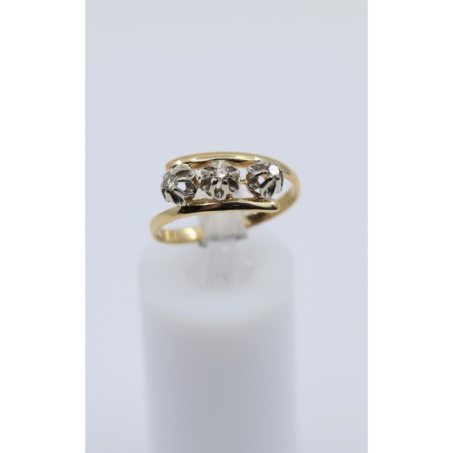 18K Two Tone Gold 3 Stone Diamond Ring