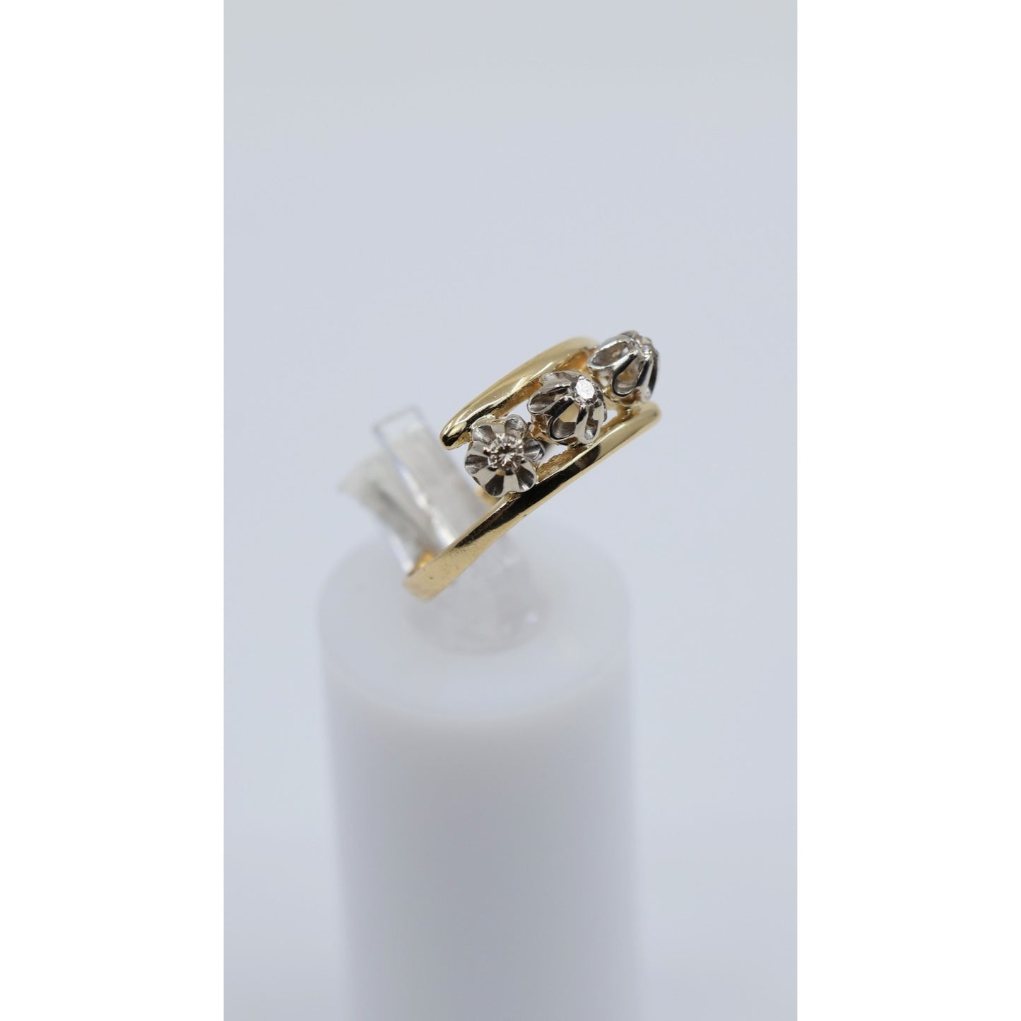 18K Two Tone Gold 3 Stone Diamond Ring