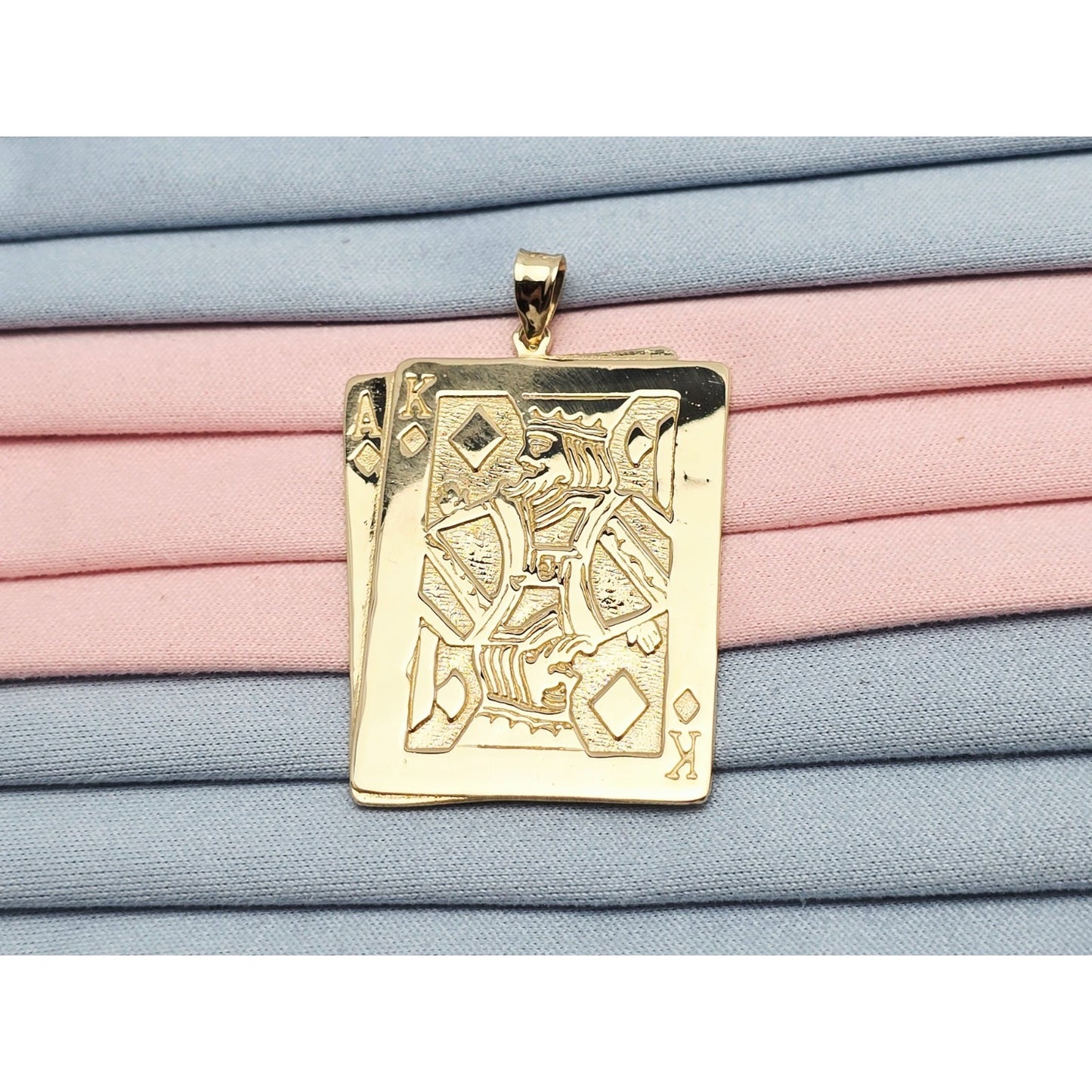 14K Yellow Gold Playing Cards Ace & King of Diamonds Charm Pendant