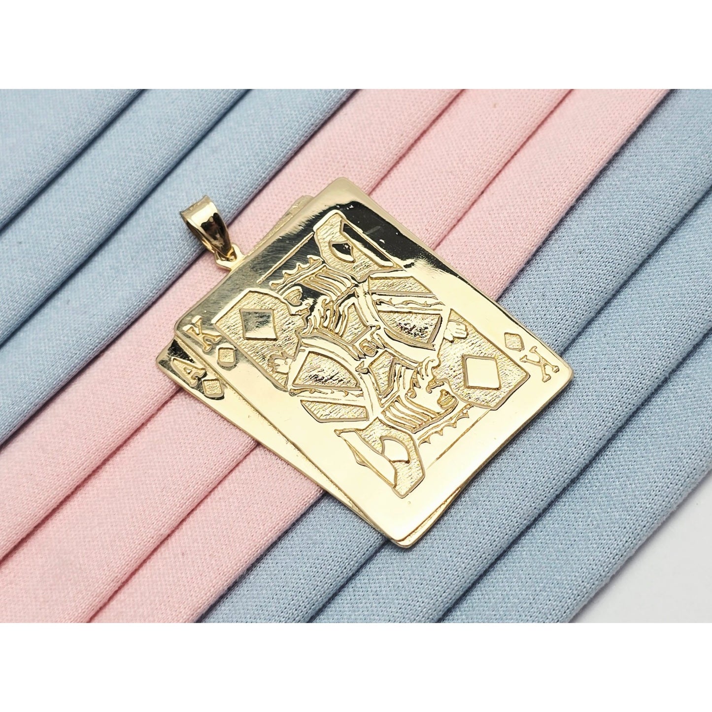 14K Yellow Gold Playing Cards Ace & King of Diamonds Charm Pendant