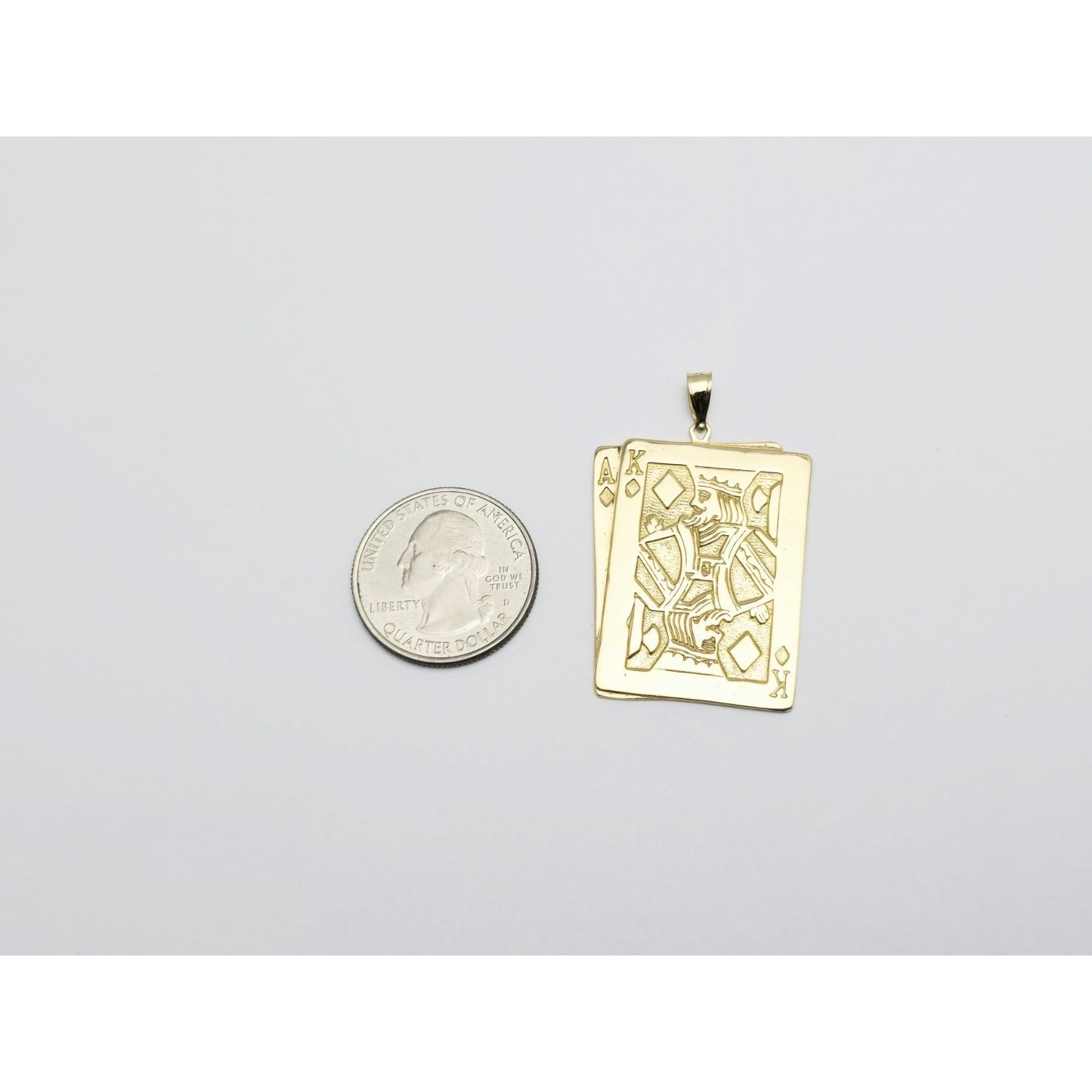 14K Yellow Gold Playing Cards Ace & King of Diamonds Charm Pendant