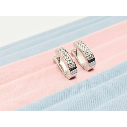 14K White Gold Round Diamond Hinged Half Hoop Earrings