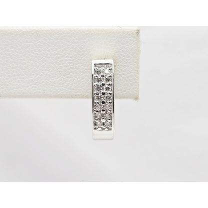 14K White Gold Round Diamond Hinged Half Hoop Earrings