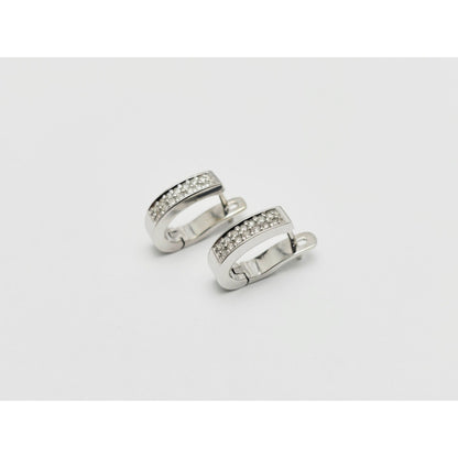 14K White Gold Round Diamond Hinged Half Hoop Earrings