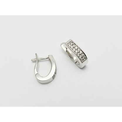 14K White Gold Round Diamond Hinged Half Hoop Earrings
