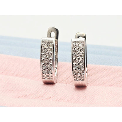 14K White Gold Round Diamond Hinged Half Hoop Earrings