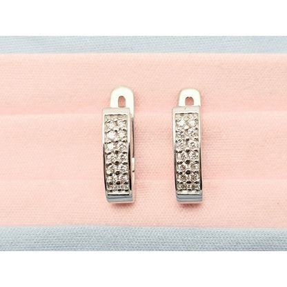14K White Gold Round Diamond Hinged Half Hoop Earrings