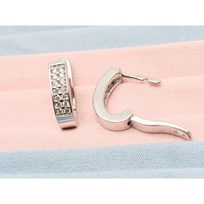 14K White Gold Round Diamond Hinged Half Hoop Earrings