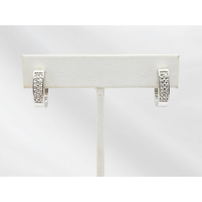 14K White Gold Round Diamond Hinged Half Hoop Earrings