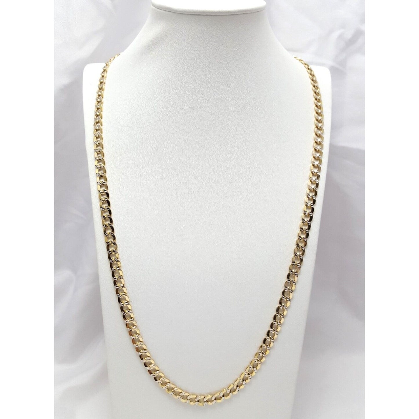 14K Two Tone Gold Diamond Cut Cuban Link Chain Necklace