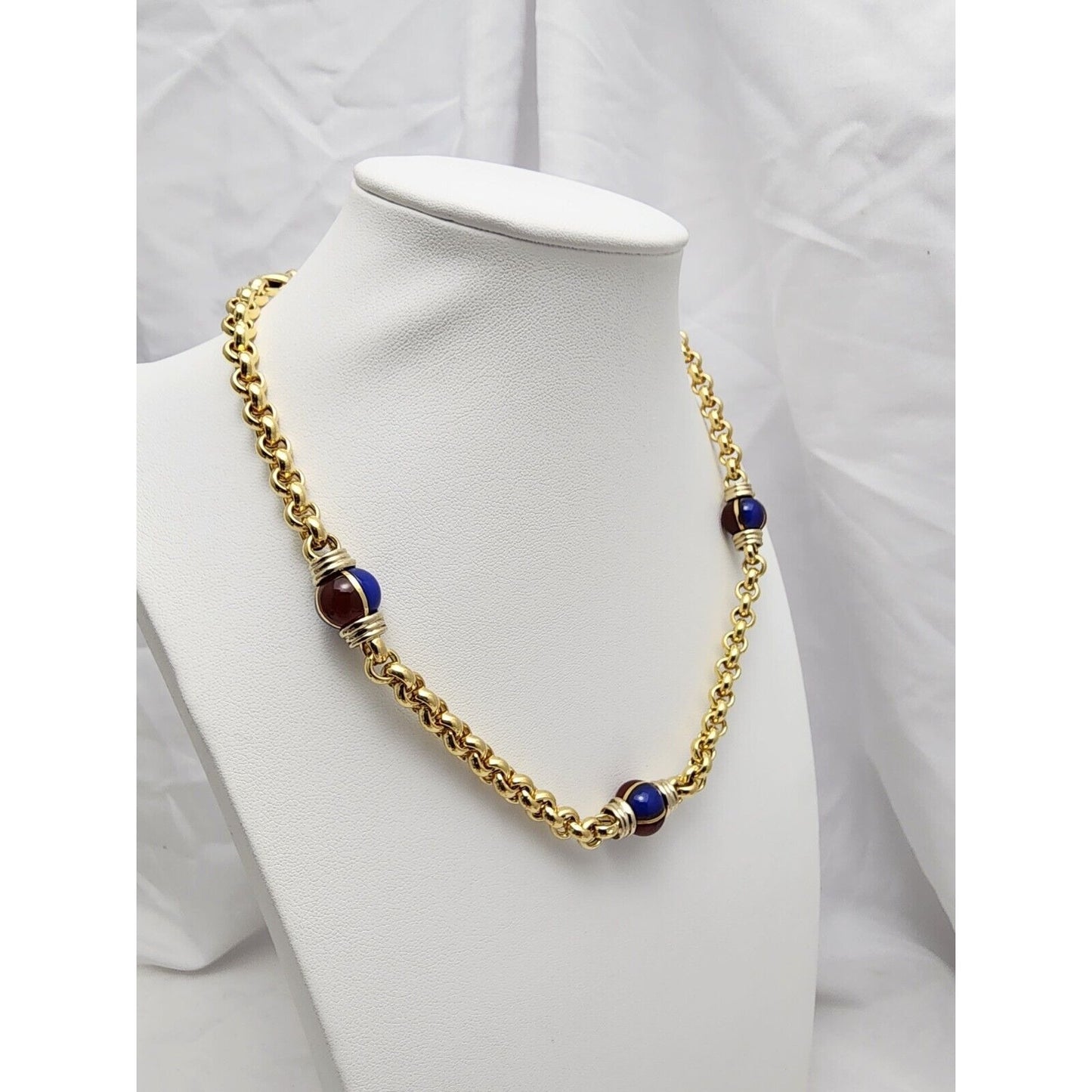 18K Yellow Gold Bead Ball Choker Cable Link Chain Necklace