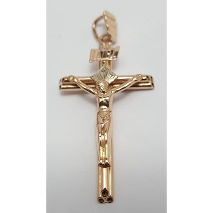 14K Solid Two Tone Gold Jesus Cross Charm Pendant