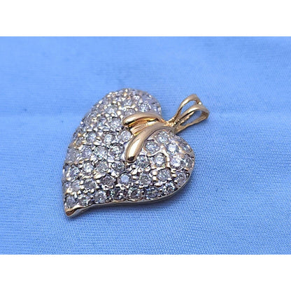 14K Yellow Gold Diamond Puffy Heart Charm Pendant