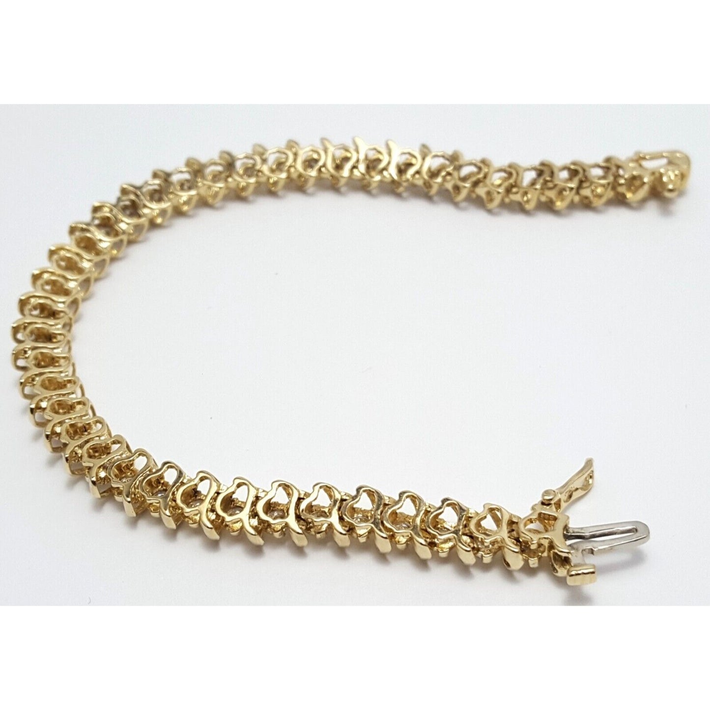 14K Solid Yellow Gold Diamond Tennis Link Bracelet