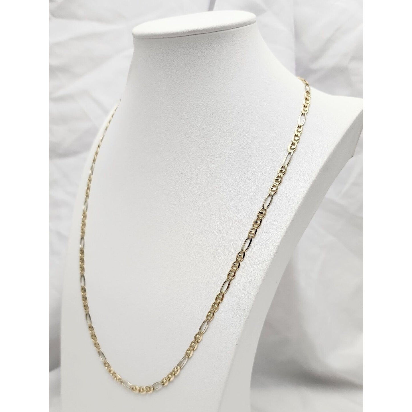 14K Two Tone Gold Diamond Cut Figaro Link Chain Necklace