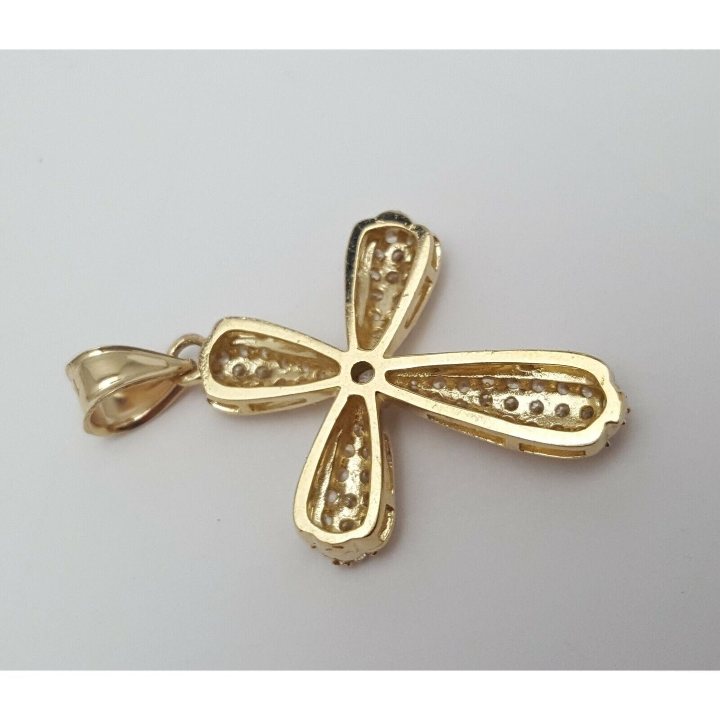 14K Yellow Gold Religious Cross Cubic Zirconia Charm Pendant