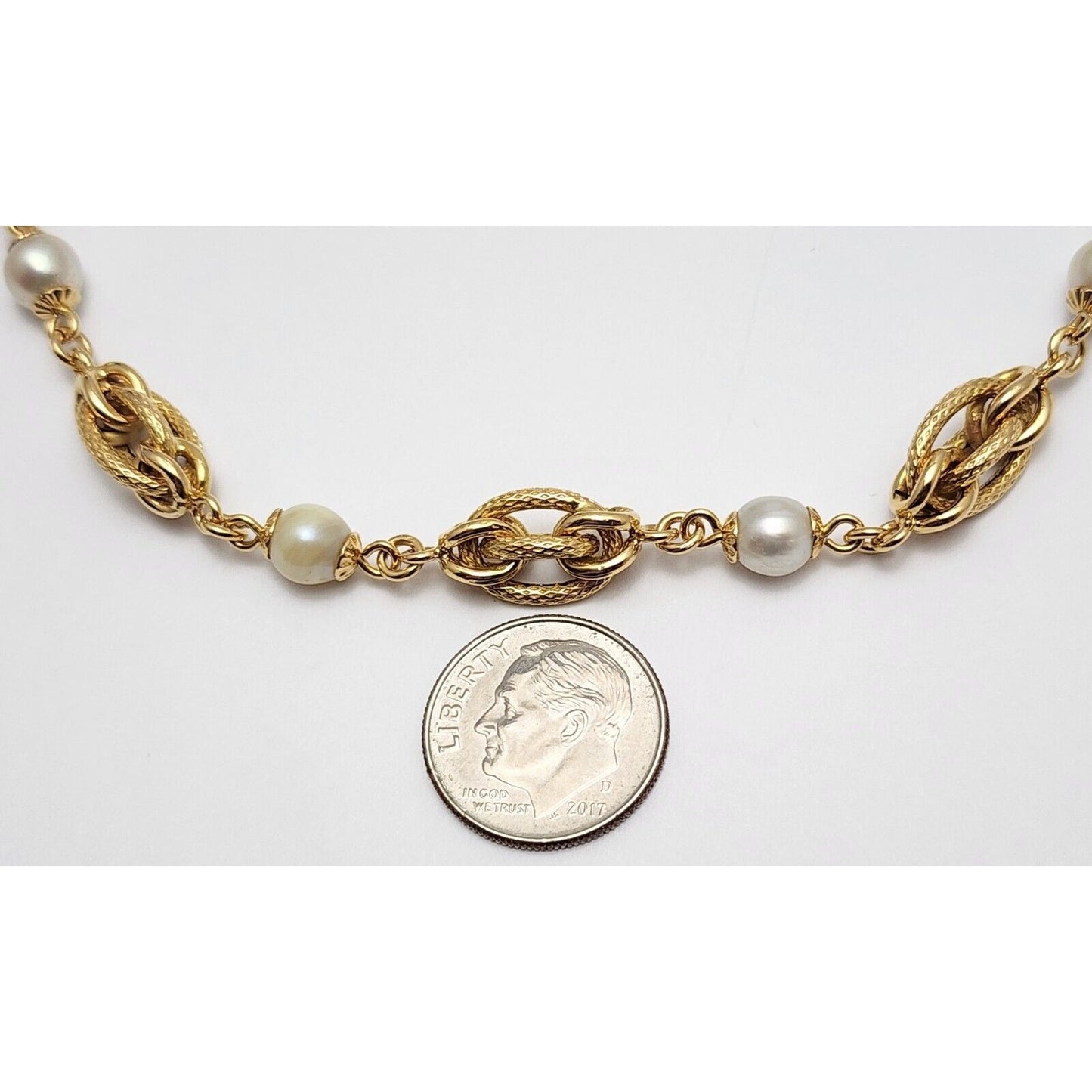 18K Yellow Gold Pearl Link Chain Necklace