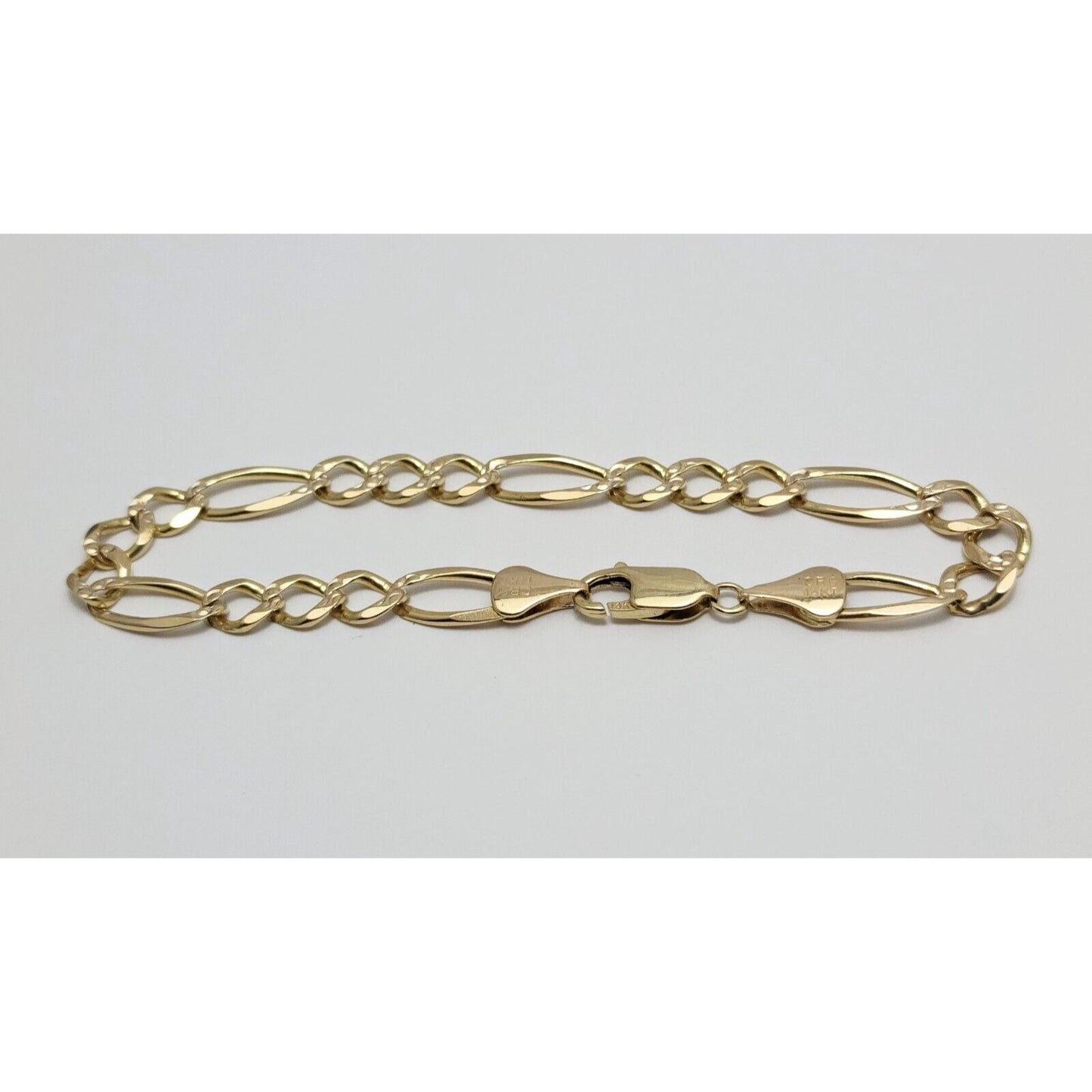 14K Solid Yellow Gold Diamond Cut Figaro Link Bracelet