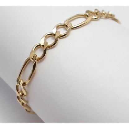 14K Solid Yellow Gold Figaro Link Bracelet