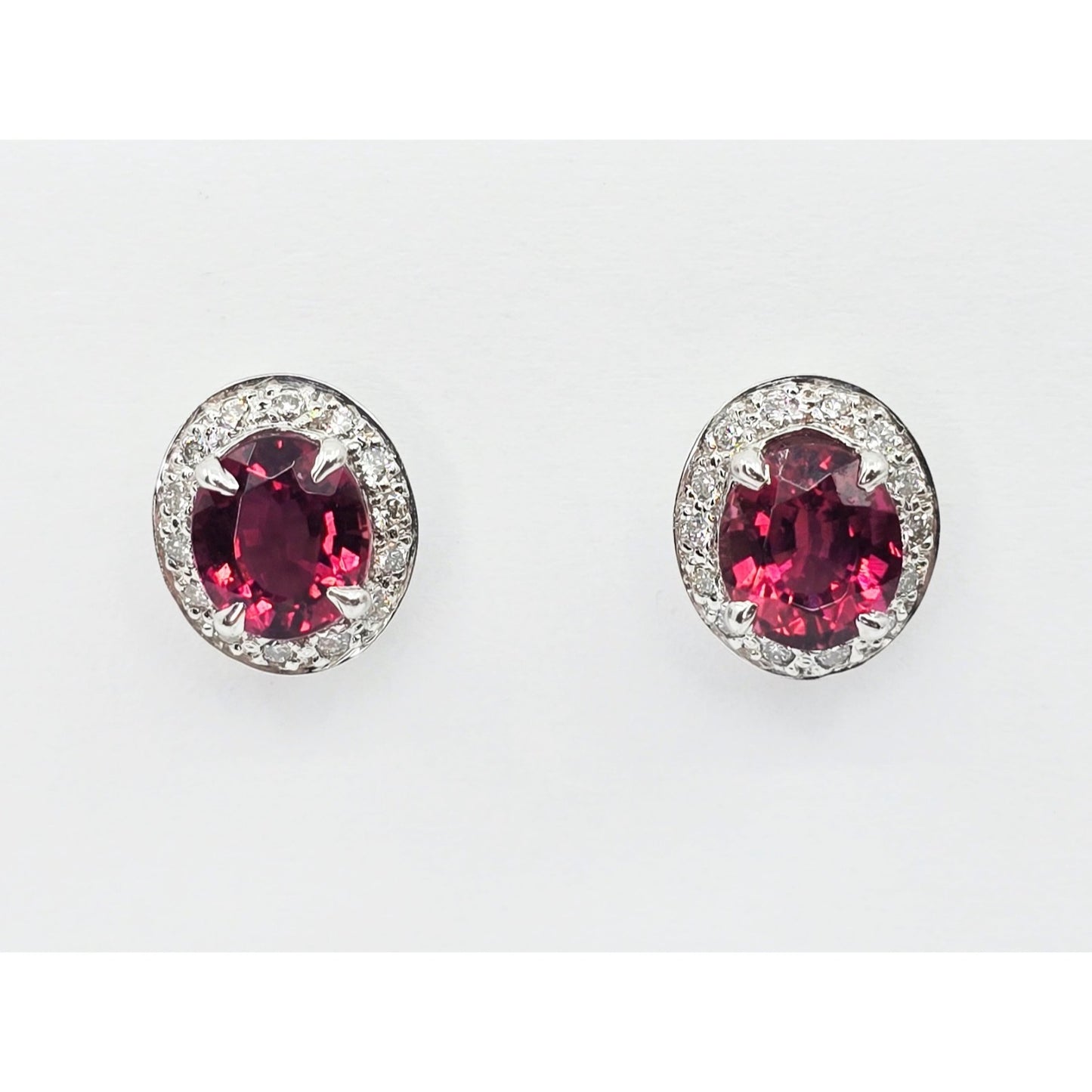 18K White Gold Red Tourmaline & Diamond Ring & Earring Set
