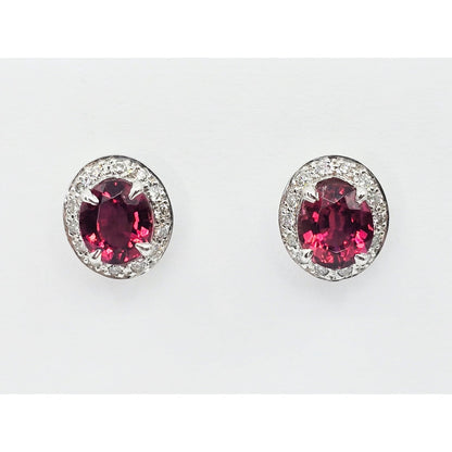 18K White Gold Red Tourmaline & Diamond Ring & Earring Set