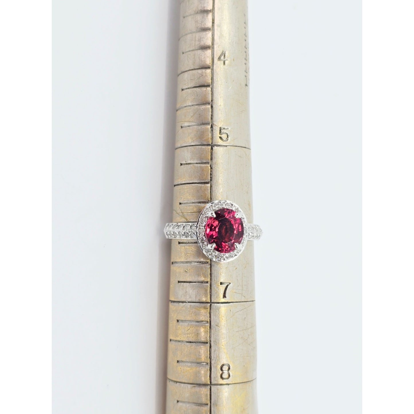 18K White Gold Red Tourmaline & Diamond Ring & Earring Set