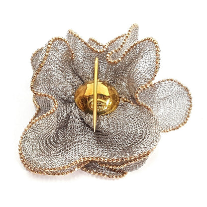 Fraccari Italian 18K Two Tone Gold Mesh Flower Rose Brooch