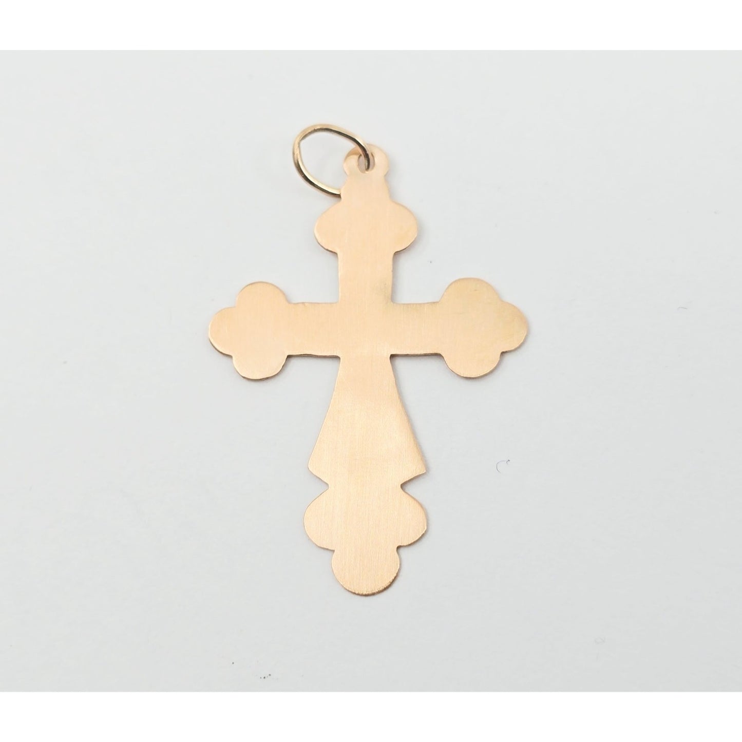14K Rose Gold Engraved Religious Cross Charm Pendant