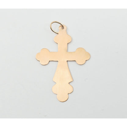14K Rose Gold Engraved Religious Cross Charm Pendant