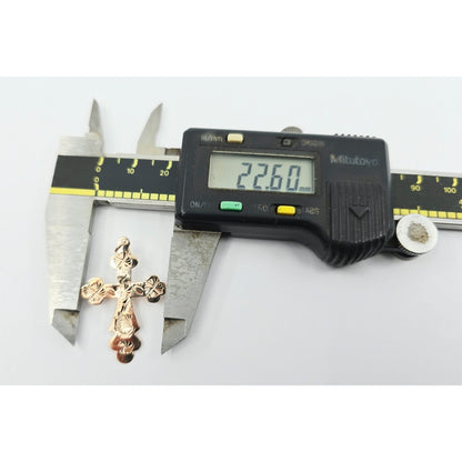 14K Rose Gold Engraved Religious Cross Charm Pendant