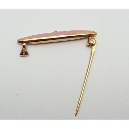 Vintage 14K Yellow Gold Pearls & Rose Enamel Brooch Pin